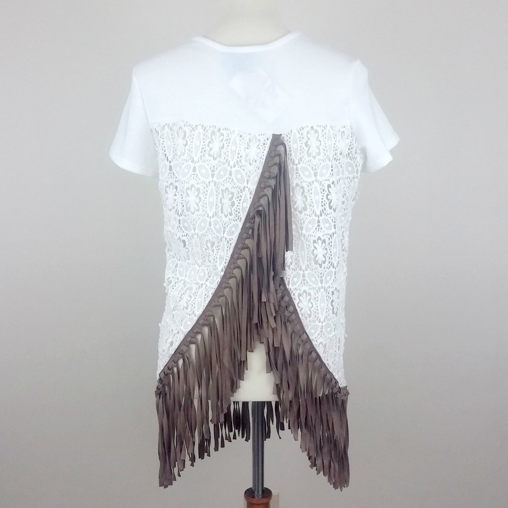 Tulip Back Crochet Lace Fringe Shirt